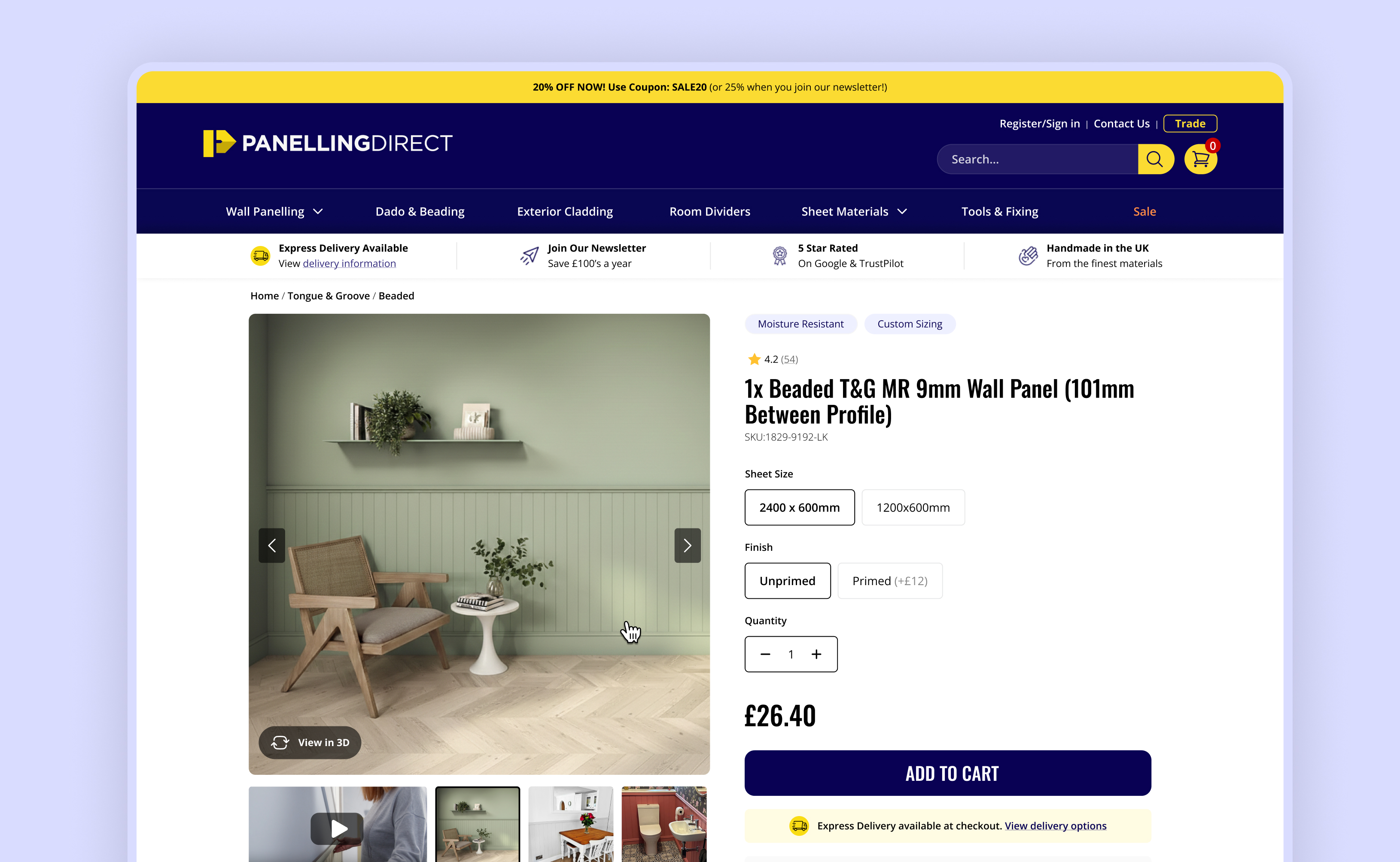 Panelling Direct e-commerce website after redesign