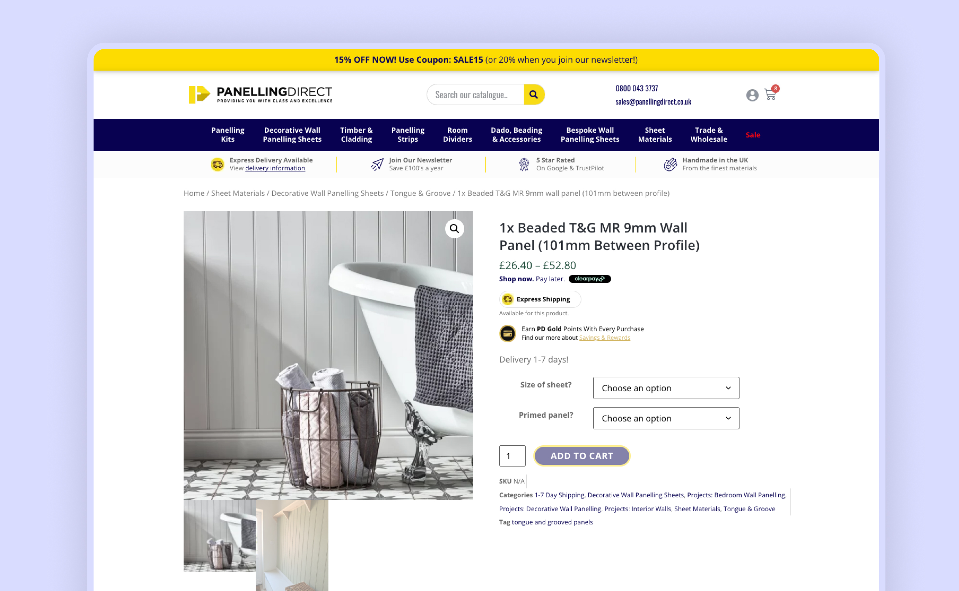 Panelling Direct e-commerce website before redesign